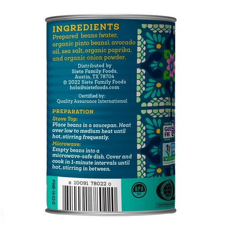 Siete, Organic Beans Vegan Refried Pinto Beans, 16 Oz (Case Of 12)