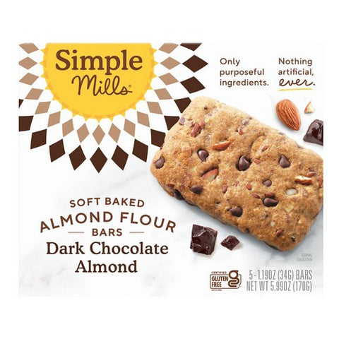Simple Mills, Soft Baked Almond Flour Bars Chocolate Brownie, 5.99 Oz (Case Of 6)