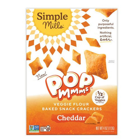 Simple Mills, Pop MMMS Veggie Flour Baked Snack Crackers Cheddar, 4 Oz (Case Of 6)