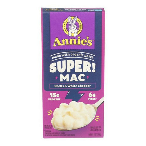 Annie's Homegrown, Super Mac Protein Mac And Cheese Shells White Cheddar, 6 Oz (Case Of 12)