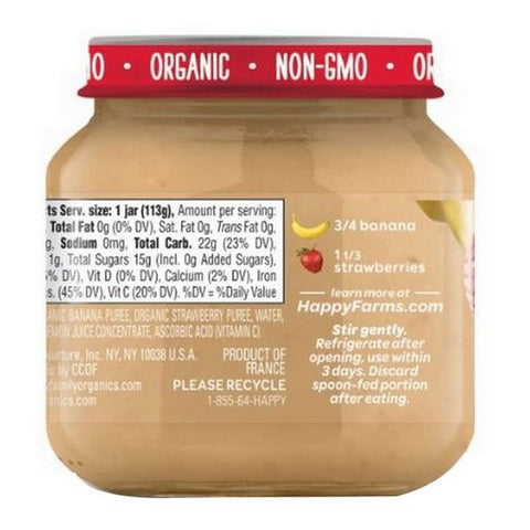 Happy Baby Food, Banana And Strawberries Baby Food, 4 Oz(Case Of 6)