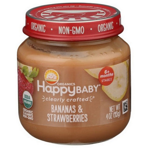 Happy Baby Food, Banana And Strawberries Baby Food, 4 Oz(Case Of 6)