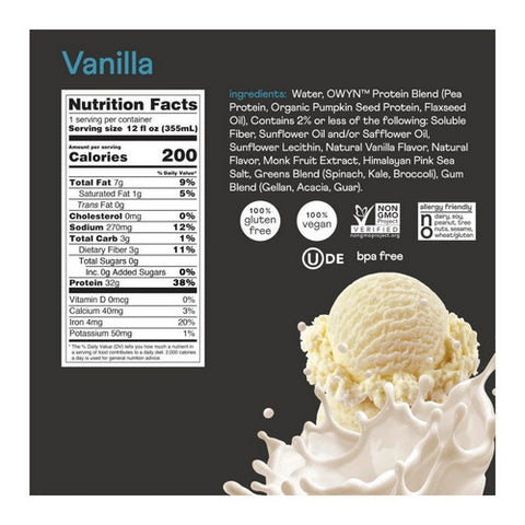 Owyn, Plant Based Pro Elite Vanilla Protein Drink, 12 Oz(Case Of 12)