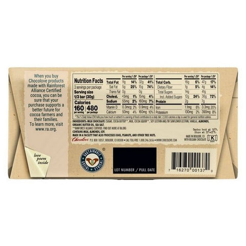 Chocolove, Almonds And Sea Salt In Milk Chocolate Bar, 3.2 Oz(Case Of 12)