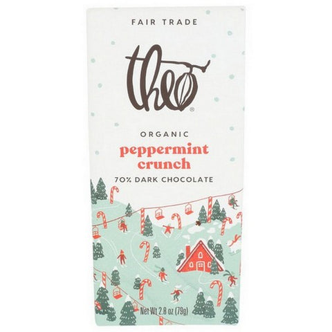 Theo Chocolate, Organic Peppermint Crunch Dark Chocolate Bar, 2.8 Oz(Case Of 12)