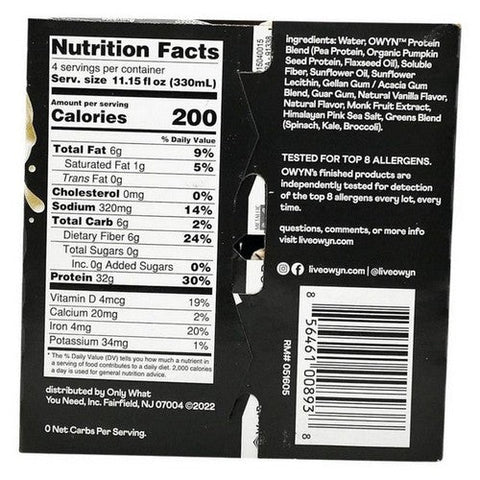 Owyn, Elite Sports Drink Tetra Pack Vanilla, 44.6 Oz(Case Of 3) Owyn