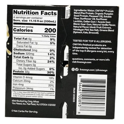 Owyn, Elite Sports Drink Tetra Pack Vanilla, 44.6 Oz(Case Of 3)