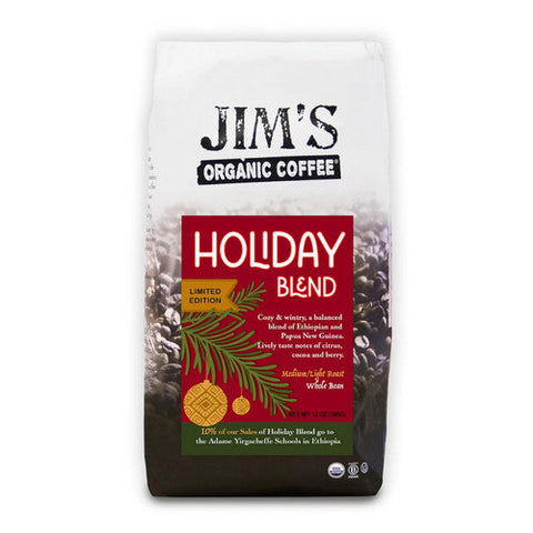 Jims Organic Coffee, Holiday Blend Whole Bean Coffee, 12 Oz(Case Of 6) Jims Organic Coffee