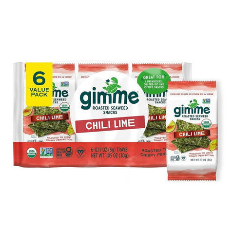 Gimme, Organic Chili Lime Roasted Seaweed, 1.02 Oz(Case Of 8) Gimme