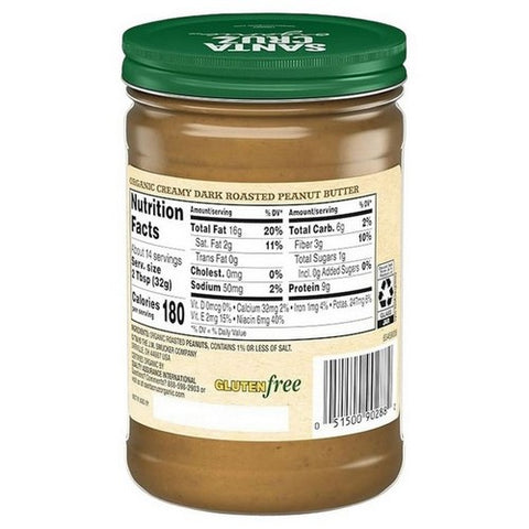 Santa Cruz, Organic Creamy Dark Roasted Peanut Butter, 16 Oz(Case of 12) Santa Cruz