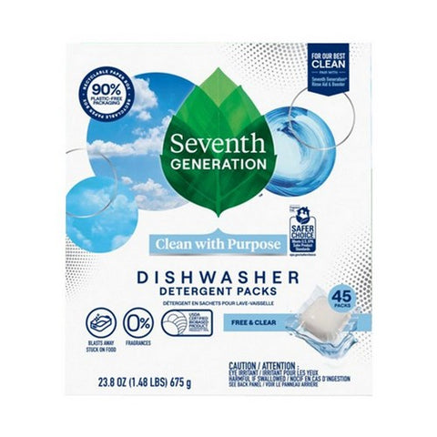 Seventh Generation, Natural Dishwasher Detergent Packs Free And Clear, 23.8 Oz(Case Of 5)