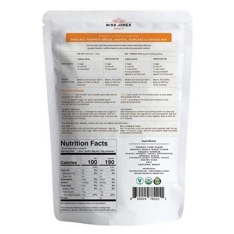 Miss Jones Baking Co, Organic Pumpkin Bread Muffin Cookie And Pancake Mix, 16 Oz(Case Of 6)