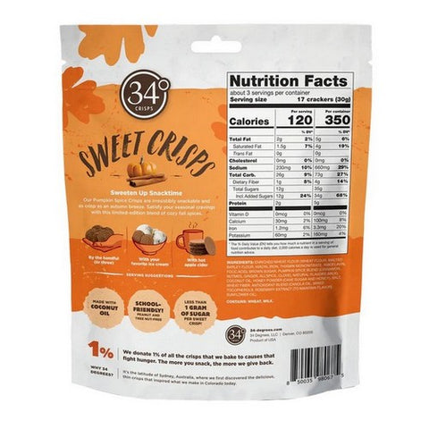34 Degrees, Pumpkin Spice Sweet Crisps, 3 Oz(Case Of 12)