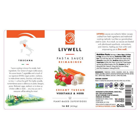 Livwell Foods, Creamy Tuscan Vegetable And Herb Sauce, 16 Oz (Case Of 6)