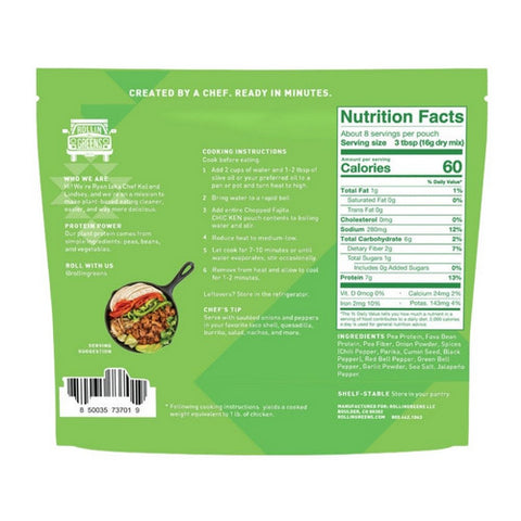 Rollingreens, Chopped Fajita Plant Based Chicken, 4.5 Oz(Case Of 12)