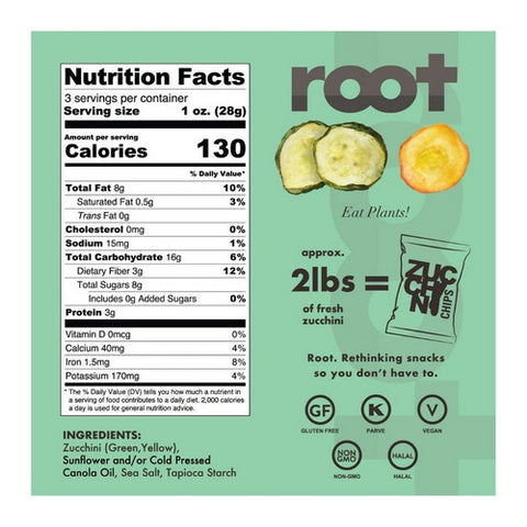 Root Foods, Zucchini Sea Salt Chips, 2.75 Oz(Case Of 6)