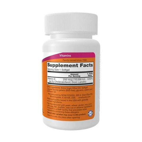 Now Foods, Vitamin D3, 10,000 IU, 30 Softgels Now Foods