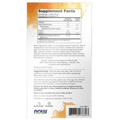 Now Foods, Collagen Jelly Beauty Complex Sweet Orange, 7.05 Oz / (10 Jelly Sticks)