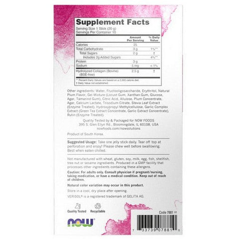 Now Foods, Collagen Jelly Beauty Complex Sweet Plum Jelly Sticks, 10 Count Now Foods