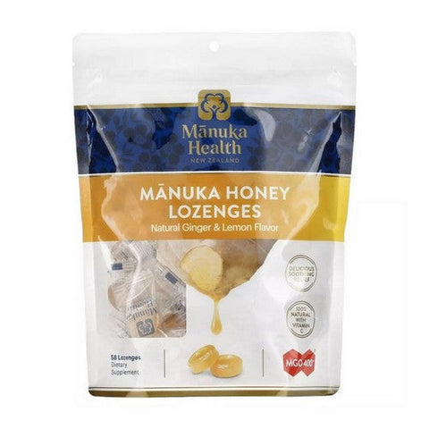 Manuka Health, Manuka Honey Mgo 400 Plus Natural Ginger And Lemon, 58 Lozenges Manuka Health