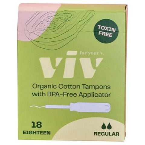 Viv For Your V, Organic Regular Cotton Tampons, 18 Count