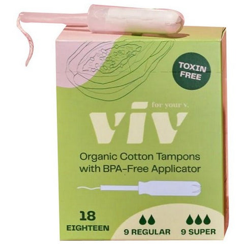 Viv For Your V, Organic Regular Super Tampons Applicator, 18 Count