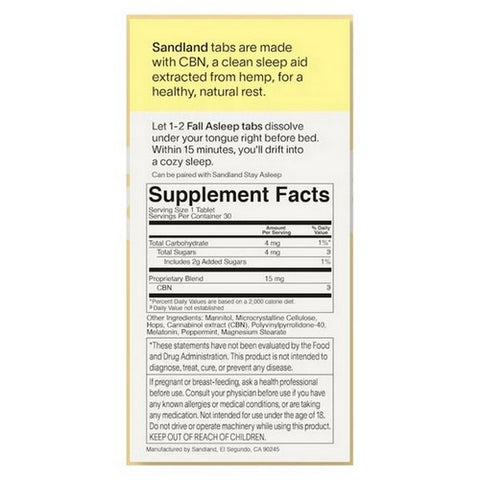 Sandland, Fall Asleep Herbal Supplement with Melatonin, 30 Tablets