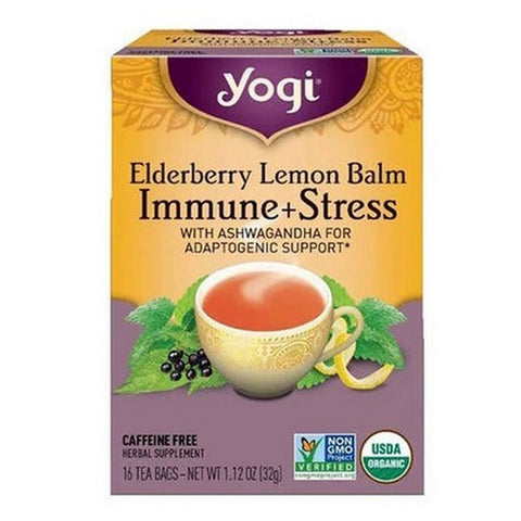 Yogi, Organic Elderberry Lemon Balm Immune And Stress Tea, 16 Tea Bags (1.12 Oz)