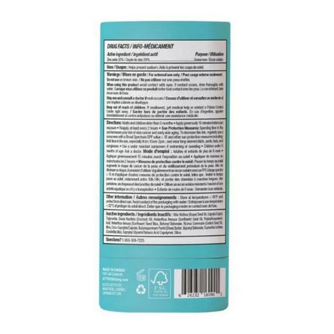 Attitude, Mineral Sunscreen Stick SPF 30 Sunly Plastic Free Unscented, 2.1 Oz