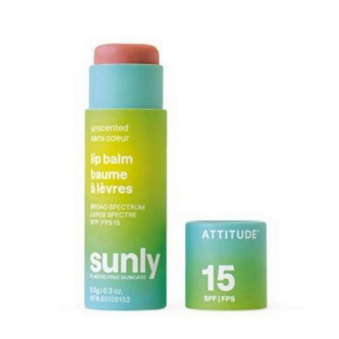 Attitude, Lip Balm SPF 15 Sunly Plastic Free Unscented, 0.3 Oz
