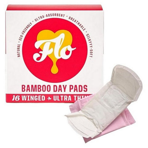 FLO, Bamboo Day Pads Winged Ultra Thin, 16 Count (Case of 8)