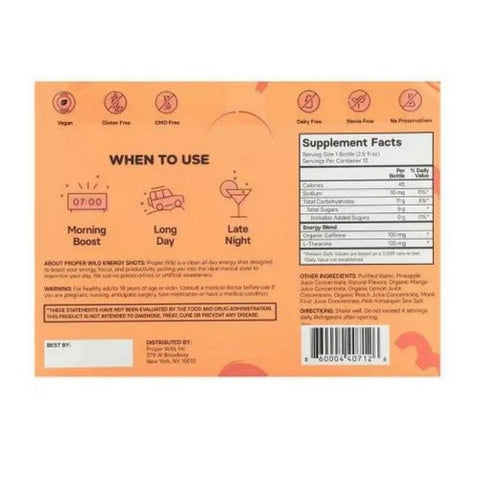 Proper Wild, All Day Energy Shots Peach Mango, 2.5 Oz