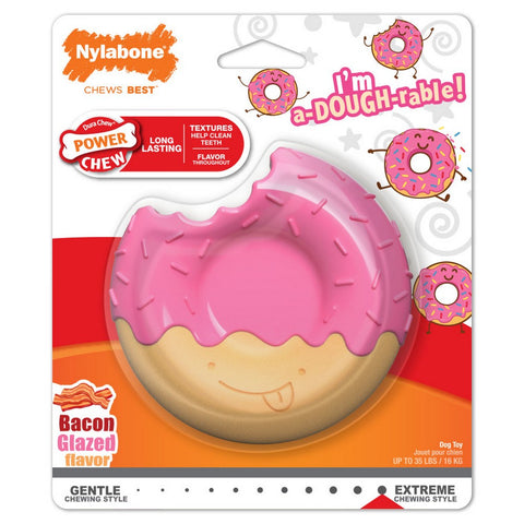 Nylabone Power Chew Donut Dog Toy Bacon Glazed, Pink,  Medium/Wolf - Up To 35 Lbs. (1 Count) by Nylabone