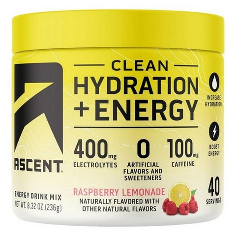 Ascent, Clean Hydration Plus Energy Electrolytes Powder, 8.32 Oz