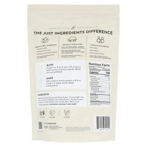 Just Ingredients, Vanilla Bean Protein Powder, 1.45 Lb