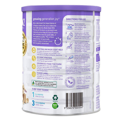 Bubs, Goat Milk Based Formula Stage 2, 28.2 Oz Bubs