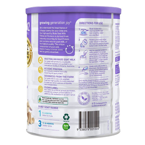 Bubs, Goat Milk Based Formula Stage 2, 28.2 Oz