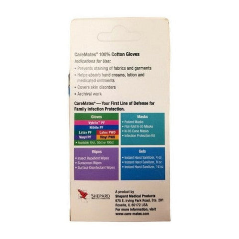 Caremates, 100% Cotton Gloves Small Medium, 6 Count Caremates