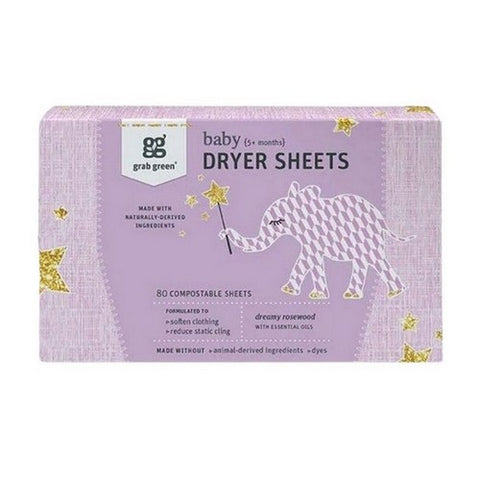 Grab Green, Dreamy Rosewood Baby Dryer Sheets, 80 Count
