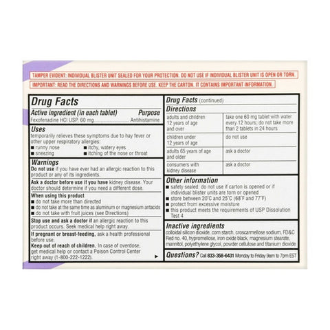 Foster And Thrive, 12 Hour Allergy Relief Fexofenadine Hcl, 60 Mg, 24 Tabs