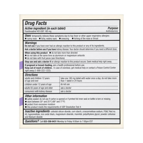 Foster And Thrive, 24 Hour Allergy Relief Fexofenadine Hcl, 70 Tabs