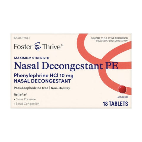 Foster And Thrive, Maximum Strength Nasal Decongestant Pe, 10 Mg, 18 Tabs