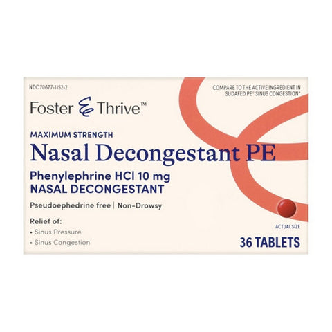 Foster And Thrive, Maximum Strength Nasal Decongestant Pe, 10 Mg, 36 Tabs