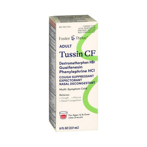 Foster And Thrive, Adult Tussin CF Dextromethorphan HBR Guaifenesin Phenylephrine HCL Liquid, 8 Oz