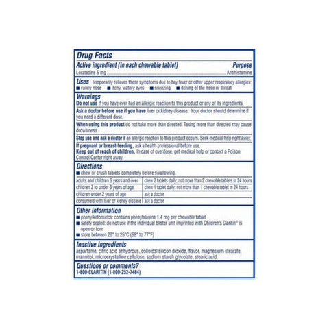 Claritin, Childrens 24 Hour Allergy Chewable Tablets Grape Flavored, 20 Tablets Claritin