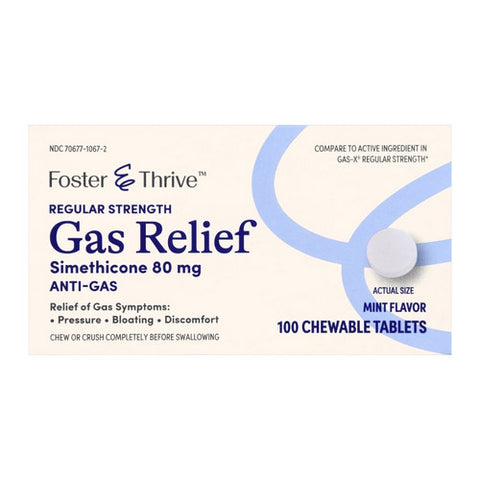 Foster And Thrive, Regular Strength Gas Relief Simethicone Chewable Mint, 100 Tablets