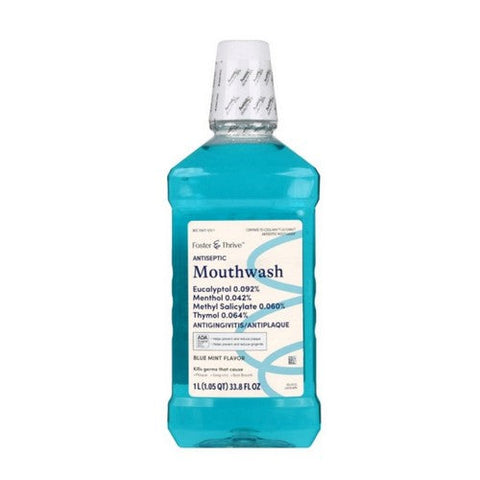Foster And Thrive, Antiseptic Mouthwash Eucalyptol Blue Mint, 33.8 Oz Foster And Thrive