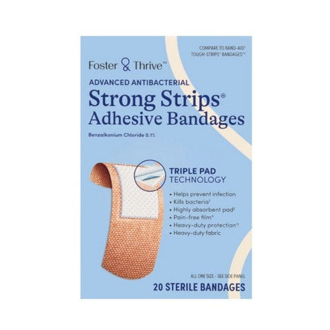 Foster And Thrive, Advanced Antibacterial Strong Strips Adhesive Bandages, 20 Count Foster And Thrive