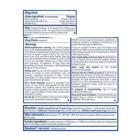 Diabetic Tussin, Sore Throat And Cough Lozenges Wild Cherry, 15 Count