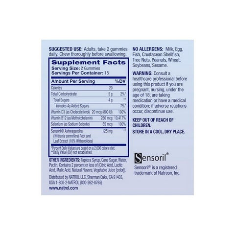 Natrol, Ashwagandha Complete Gummy 3-in-1 Daily Stress Support, 30 Count